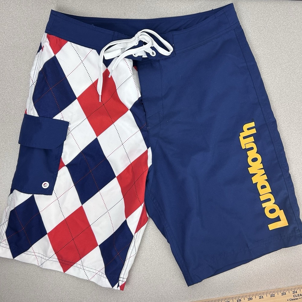 Loudmouth Board Shorts Men's 32 X 11 Red‎ White Blue Swim Trunks